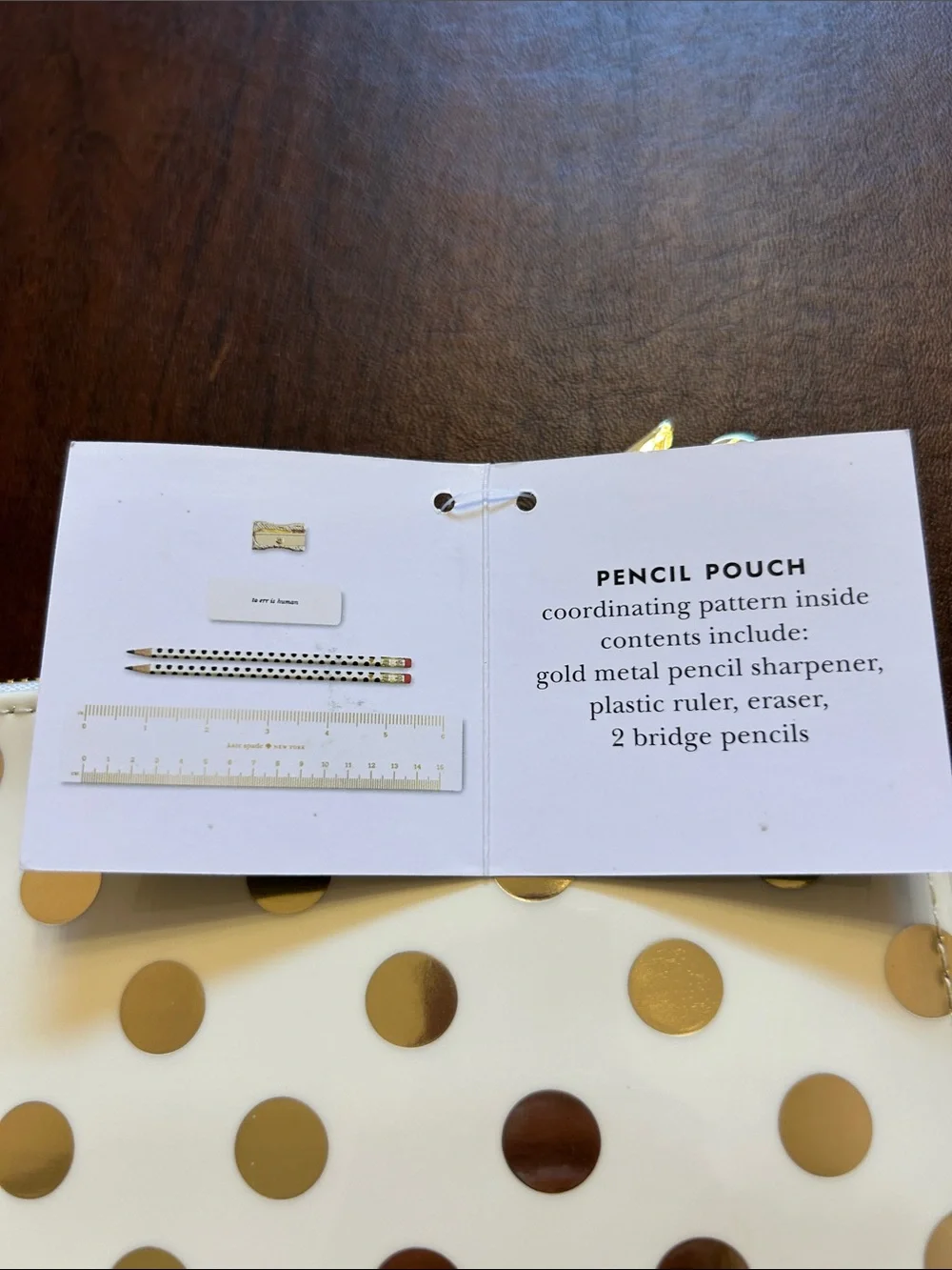 kate spade Cream and Gold Polka Dot Pencil Pouch